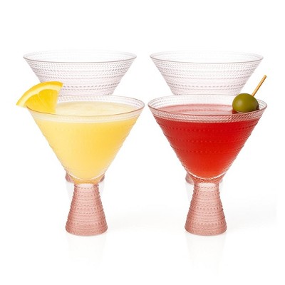 Vintage Rose Pink Hobnail Lowball Martini Glasses - 9oz