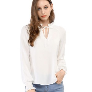Allegra K Women's Winter Fall Casual Bow Tie Long Sleeve Chiffon Blouse - 1 of 4