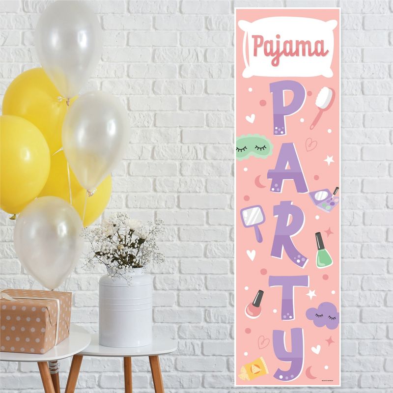 Big Dot of Happiness Pajama Slumber Party - Girls Sleepover Birthday Party Front Door Decoration - Vertical Banner, 1 of 8
