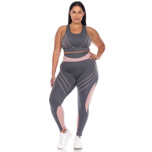 Plus Size Cut Out Back Mesh Sports Bra & Leggings Set - White Mark - 1 of 4