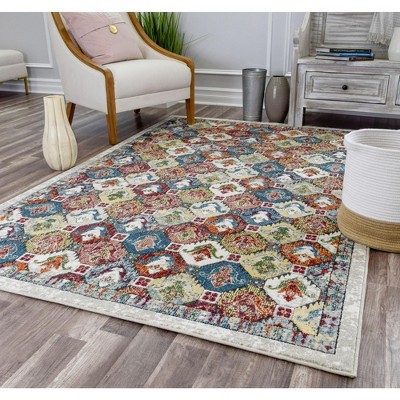 Ivory and Multicolor Synthetic Reversible 6' x 9' Area Rug