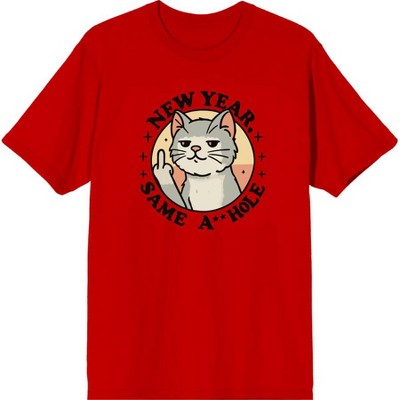 New Year Same A**hole Cat With Middle Finger Adult Crew Neck Short Sleeve Tee