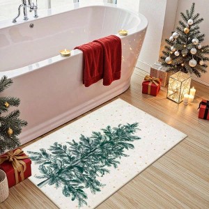 Bathroom Rug 2x3 Small Washable Beige Kitchen Rug Non - Slip Front Door Rugs Indoor Throw Soft Tree Print Snowflake Holiday - 1 of 4