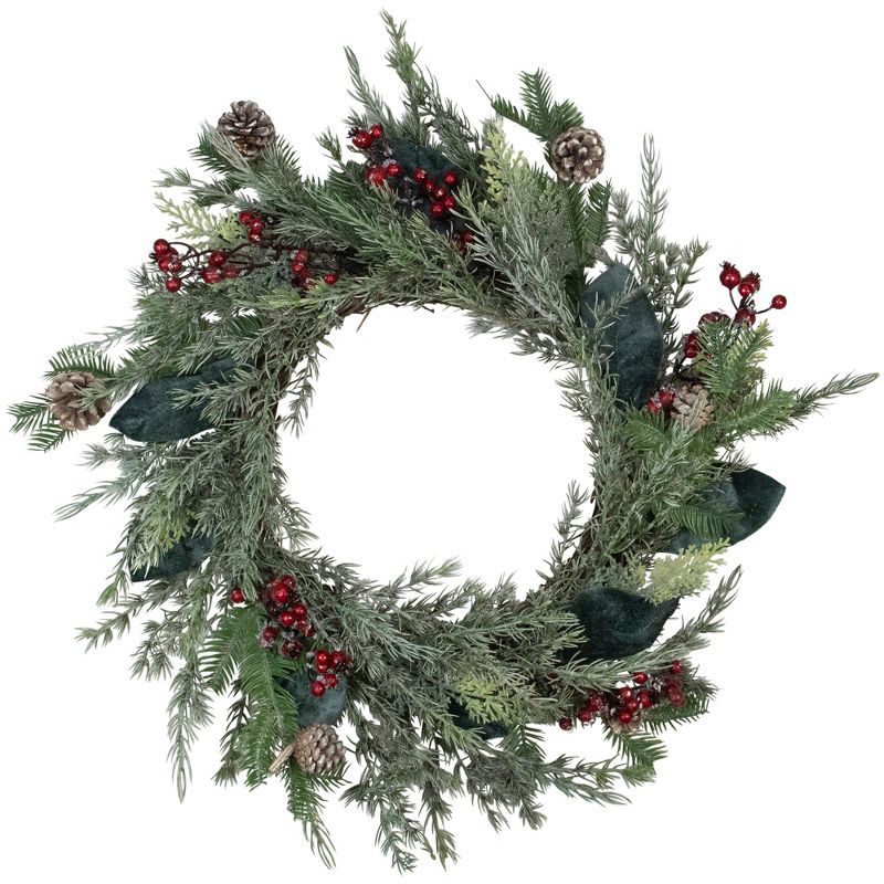 Northlight Mixed Foliage and Iced Berries Artificial Christmas Wreath, 26-Inch, Unlit, 1 of 4