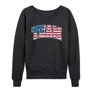 Women's - Instant Message - American Flag Team Lightweight French Terry Wide Neck Long Sleeve Graphic Shirt - 1 of 4