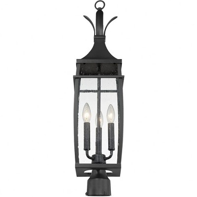 Montpelier Matte Black 3-Light Outdoor Post Lantern with Clear Seeded Glass