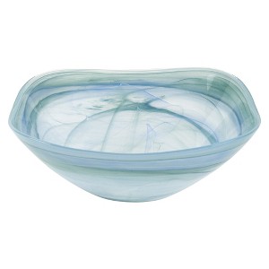 HomeRoots 10" Aqua Blue And White Alabaster Glass Square Salad Bowl - 1 of 4