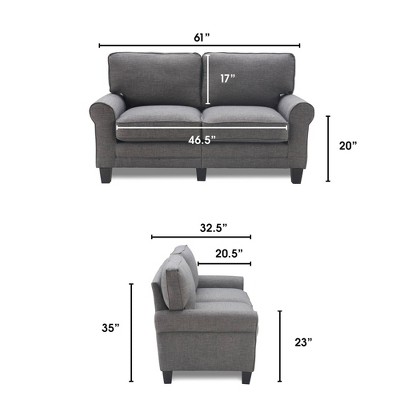 Gray Leather Rolled Arm Loveseat with Pillow Back
