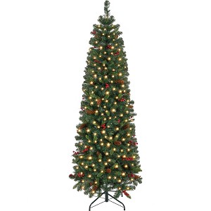 Yaheetech 6Ft/7.5Ft Prel-lit Artificial Christmas Tree with Warm White Lights, Green - 1 of 4