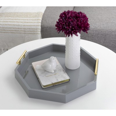 Gray and Gold Octagon Metal Decorative Tray