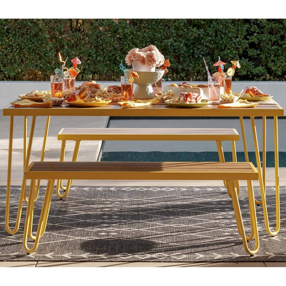 Paulette 3pc Patio Table and Bench Set – Yellow – Novogratz  – Patio​
