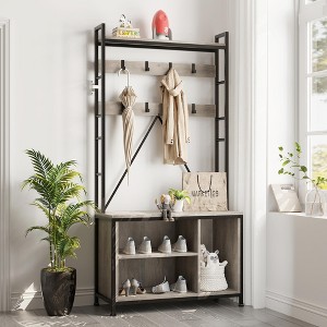 Hall Tree with Bench and Storage, 3-In-1 Entryway Coat Rack & Shoe Bench Organizer for Hallway - 1 of 4