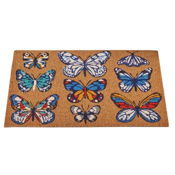 Collections Etc Whimsical Butterflies Outdoor Front Door Coco Mat 18X30