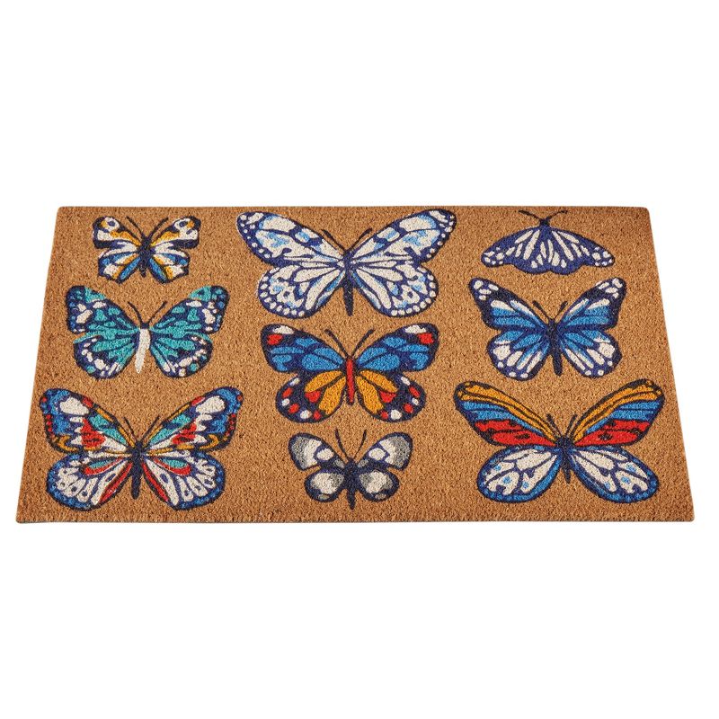 Collections Etc Whimsical Butterflies Outdoor Front Door Coco Mat 18X30, 1 of 3
