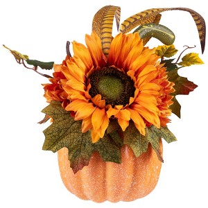 Northlight Sunflower and Gourds in Pumpkin Fall Harvest Decoration - 14.75" - 1 of 4