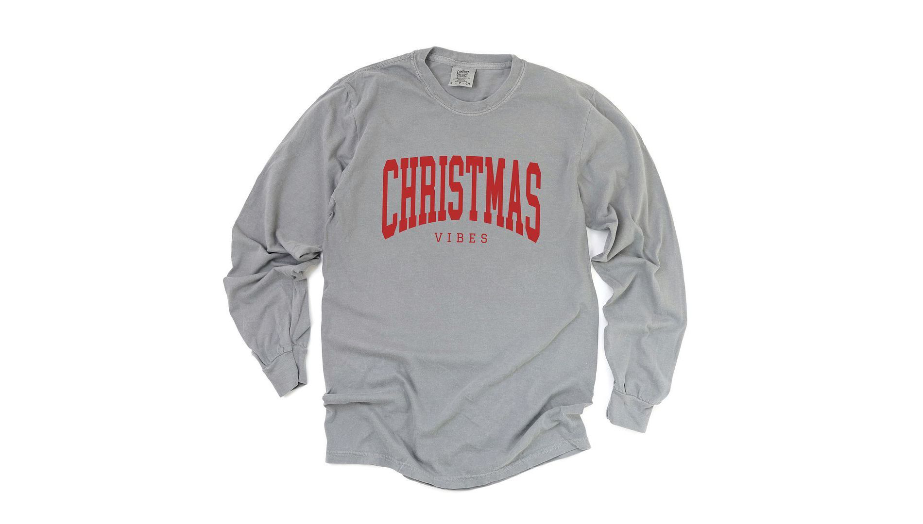 Simply Sage Market Women's Christmas Vibes Varsity Long Sleeve Garment Dyed Tee - L - Grey