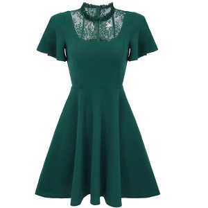 Allegra K Women's Lace Mesh Short Sleeve Ruffle Neck High Low Gothic Dress - 1 of 4