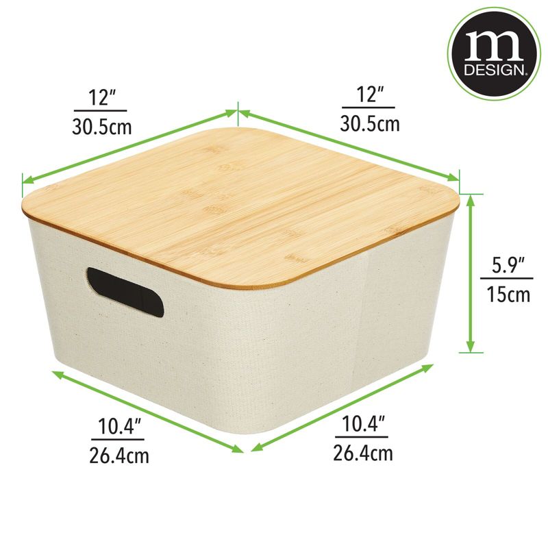 mDesign Modern Stackable Fabric Covered Bin with Bamboo Lid, 2 Pack, 4 of 9