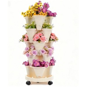 Rbied 16-Piece Set of 5-Tier Stackable Vertical Garden Planters with Wheels, Durable Plastic for Indoor and Outdoor, Includes Planters, Drainag - 1 of 4