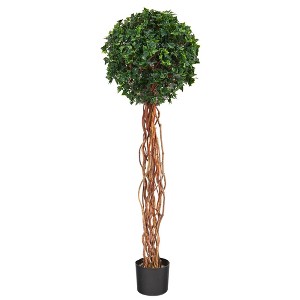 4.5' Indoor/Outdoor English Ivy Single Ball Artificial Topiary Tree with Natural Trunk - Nearly Natural: UV-Resistant Faux Floor Plant - 1 of 4
