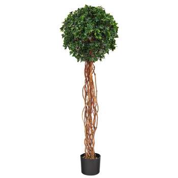 4.5' Indoor/Outdoor English Ivy Single Ball Artificial Topiary Tree with Natural Trunk - Nearly Natural