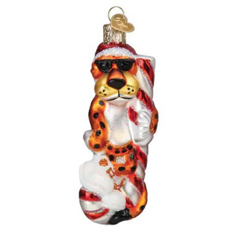 Old World Christmas 4.0 Inch Chester Cheetah On Candy Cane Ornament Snack Chips Tree Ornaments, 1 of 4
