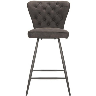 Transitional Grey Leather Swivel Counter Stool, 26"H