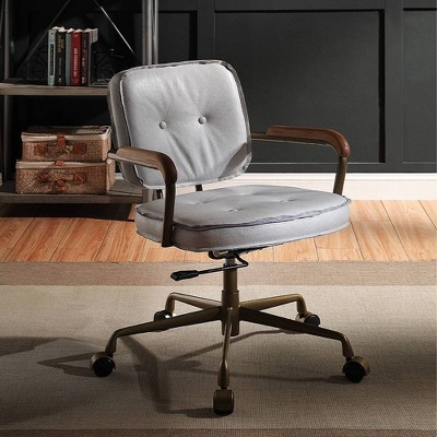 Vintage White Top Grain Leather Swivel Office Chair