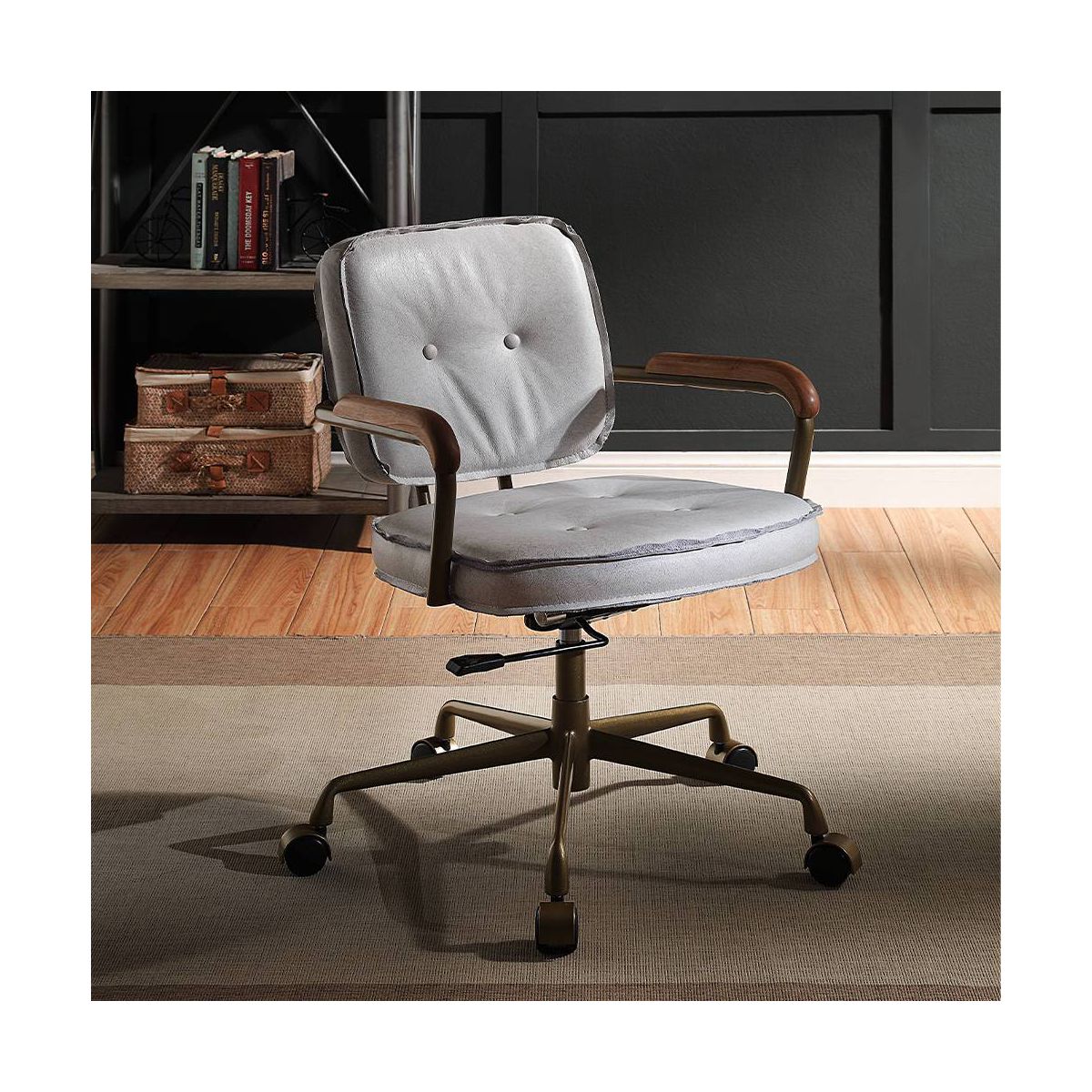 25" Siecross Grain Leather Reclining Accent Chair Vintage White - Acme Furniture: Swivel, Casters/Wheels - thumbnail 2
