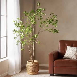 Okak 83IN Artificial Pieris Tree with Slim Branches and Green Leaves, Plants Decor with Pre-Potted Design, Faux Tree for Indoor Use, Green - 1 of 4