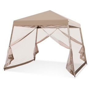 EAGLE PEAK 10x10ft Slant Leg Pop up Gazebo Patio Canopy Tent Shelter with Netting - 1 of 4