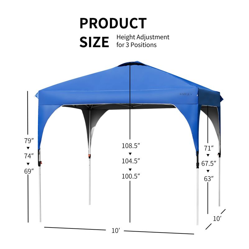 Tangkula Pop-up Canopy Tent 10’ x 10’ Height Adjustable Commercial Instant Canopy w/ Portable Roller Bag Blue/ White/ Grey, 2 of 11