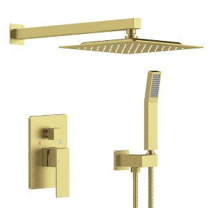 Wall-Mounted Shower System Combo Set with 10" Rainfall Shower Head, Handheld Shower, and Brass Valve Rough-In - 1 of 4