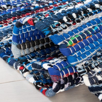 Hand-Woven Striped Cotton Area Rug in Blue, 6' x 9'