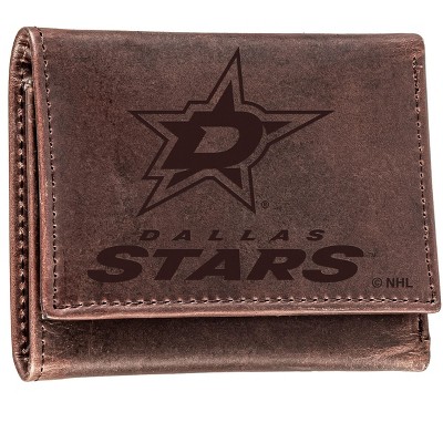 Evergreen NHL Dallas Stars Brown Leather Trifold Wallet Officially Licensed with Gift Box