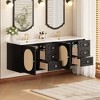 Rattan Wall-Mount Floating Bathroom Vanity with Sink, Black Painted Finish, Storage Cabinet, 2 Drawers, Rattan Door, and Ceramic Top - 4 of 4