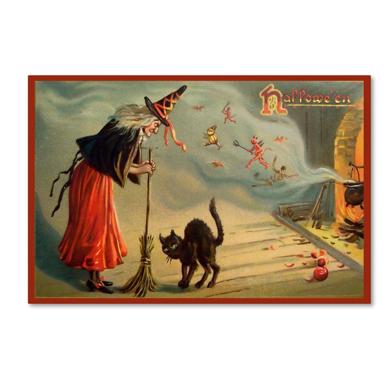 Trademark Fine Art -Vintage Apple Collection 'Halloween Witch And Cat' Canvas Art, 2 of 4