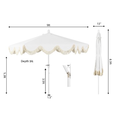 Collins 9 ft. White and Cream Aluminum Patio Umbrella with Tassels