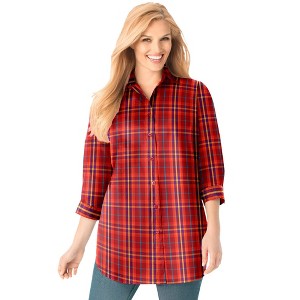 Woman Within Plus Size Perfect Three Quarter Sleeve Shirt - 1 of 4