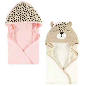 Hudson Baby Infant Girl Cotton Animal Face Hooded Towel, Cheetah, One Size - 1 of 4