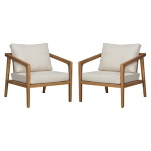 Set Of 2 Outdoor Acacia Wood Club Chairs,Fabric Upholstered Accent Chairs With Solid Wood Frame,Patio Lounge Armrests Chair-Coolbibila - 1 of 4