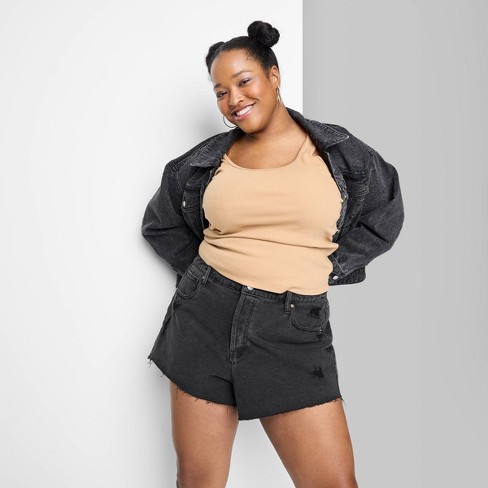 plus size black jean shorts