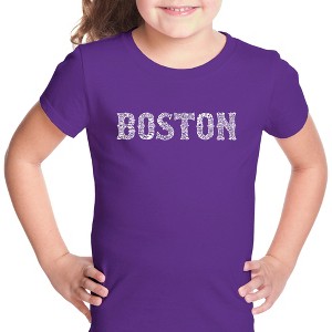 LA Pop Art Girl's Word Art T-shirt - BOSTON NEIGHBORHOODS - 1 of 4