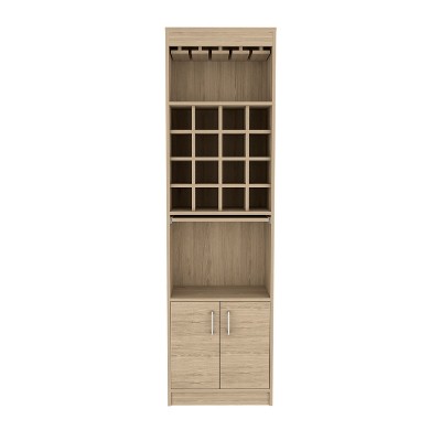 Chery Life Bar Cabinet with Double Door, Two Shelves, Sixteen Built-in Wine Rack -Light Brown