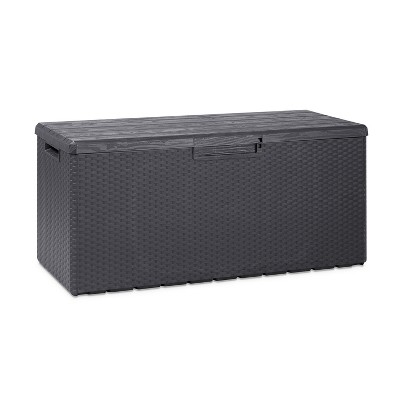 Toomax Portofino Weather Resistant Heavy Duty 90 Gal Novel Resin Outdoor Storage Deck Box with Lockable Lid & 450 lb Weight Capacity - Gray (Z175E097)