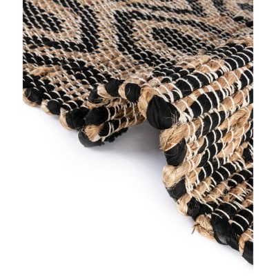 Handmade Black and Natural Geometric Jute Runner Rug