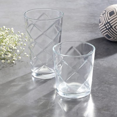 Clear Embossed Lattice 16-Piece Glassware Drinkware Set