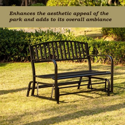 Black Powder-Coated Steel Outdoor Glider Bench with Curved Backrest