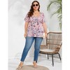 Womens Plus Size Sweetheart Neck Short Sleeves Tunic Tops Pleated Peplum Babydoll Casual T shirts Floral Summer Blouse - 4 of 4