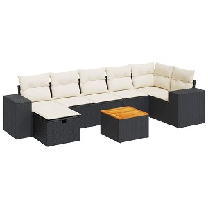 vidaXL Garden Sofa Set Black, Cream white PE rattan Large Modular - 1 of 4